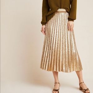 Anthropologie gold sequined pleated skirt